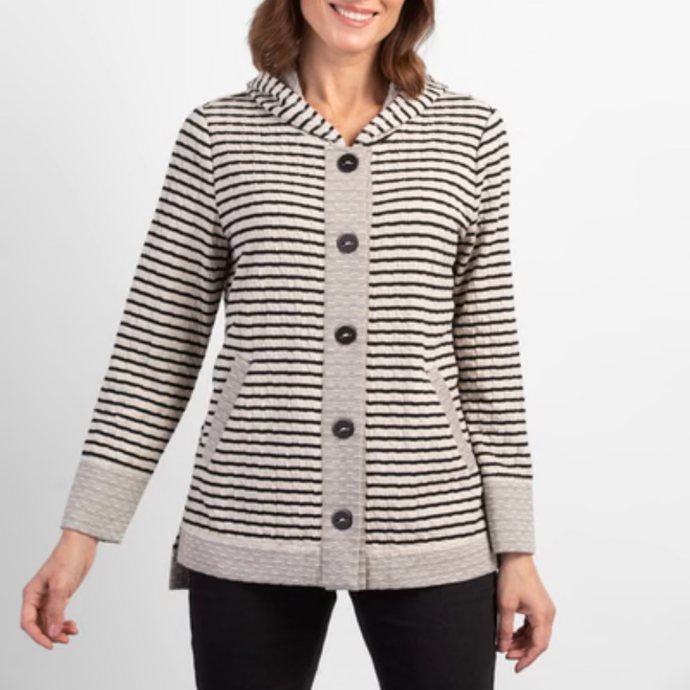 Habitat Shirt Tail Hoodie Putty Gray Stripe Oversized Lagenlook Layering 2023-M